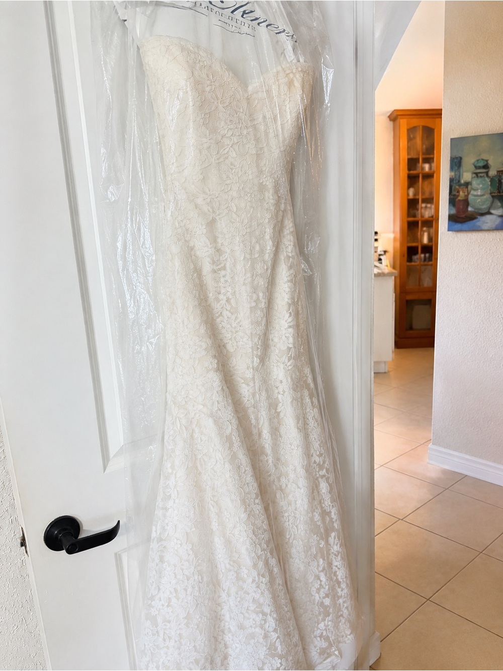 Romona Keveza Strapless Lace Mermaid Wedding Gown in Ivory